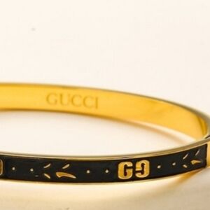 Gucci Gold Black GG Bangle, Signed